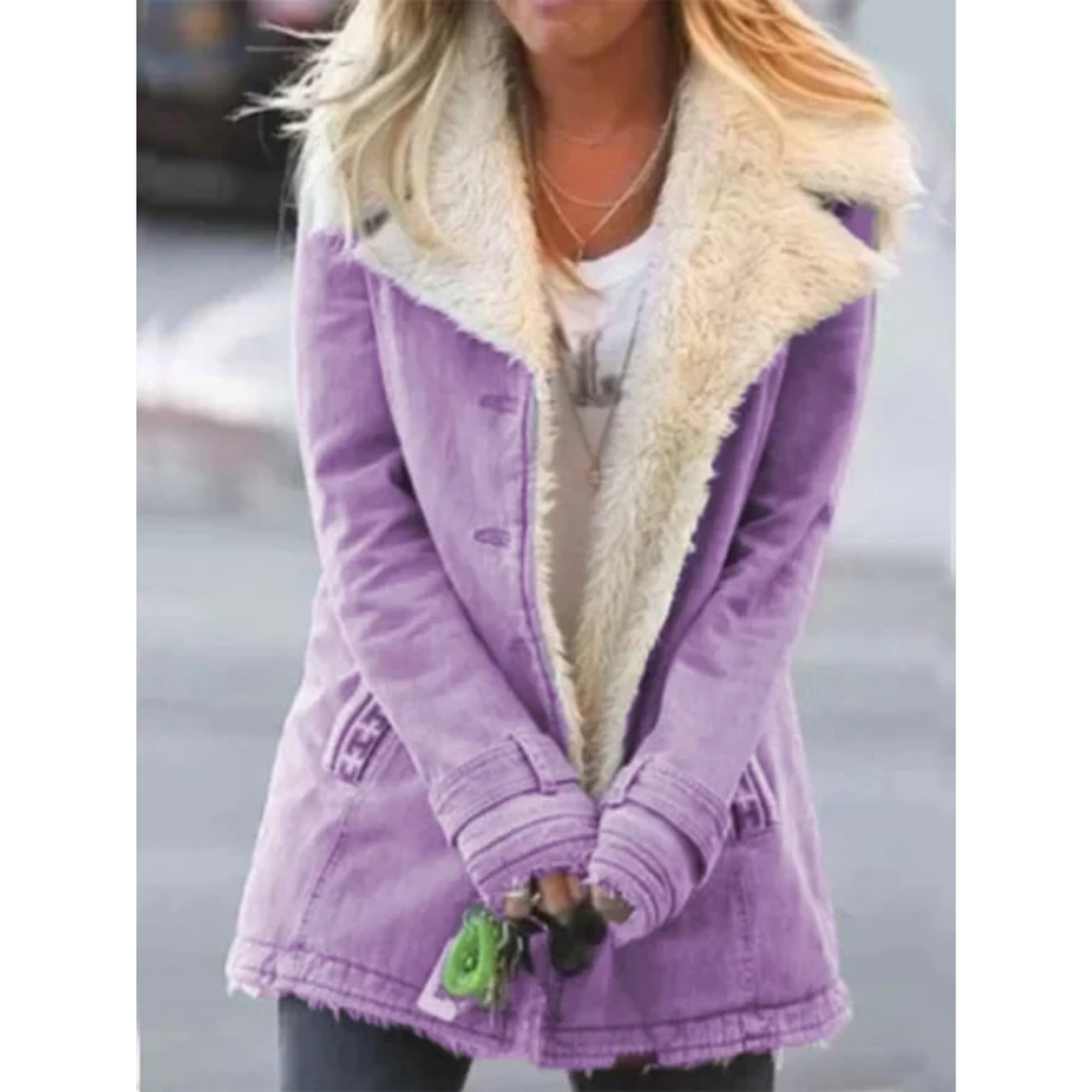 Manteau Femme Hiver Élégant Rose Doublé Fourrure