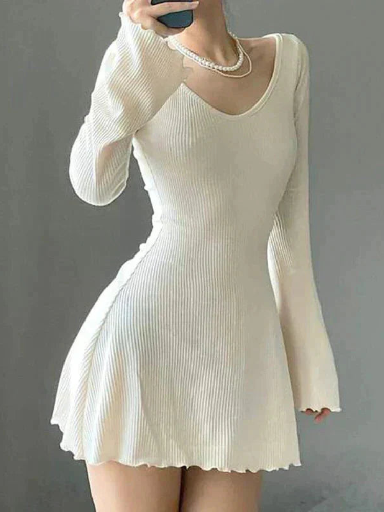 Robe femme décontractée col V manches longues