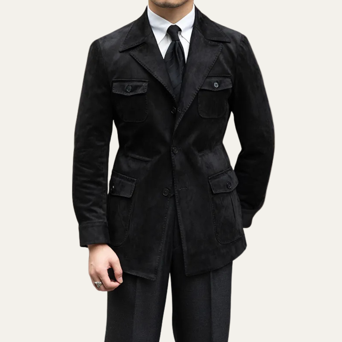 Blazer safari homme sur mesure avec poches à rabat