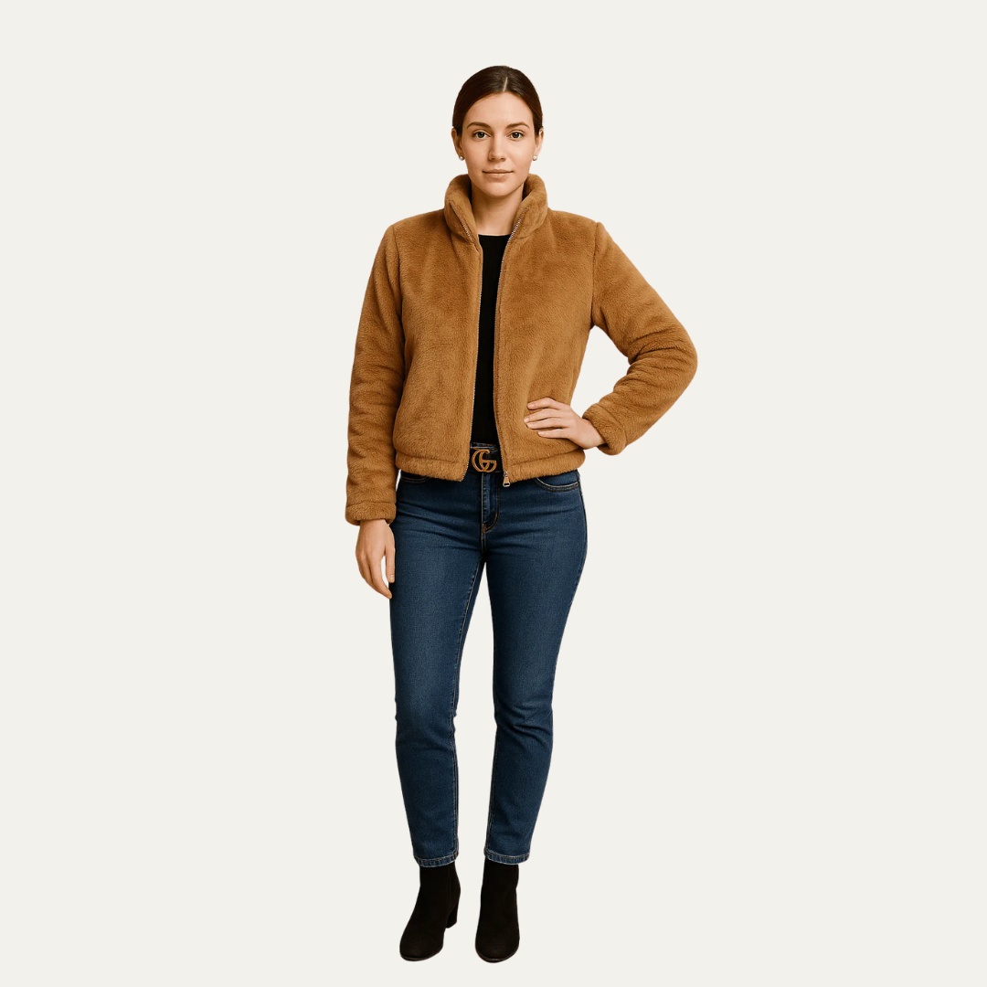 Blouson bomber court en peluche pour femme
