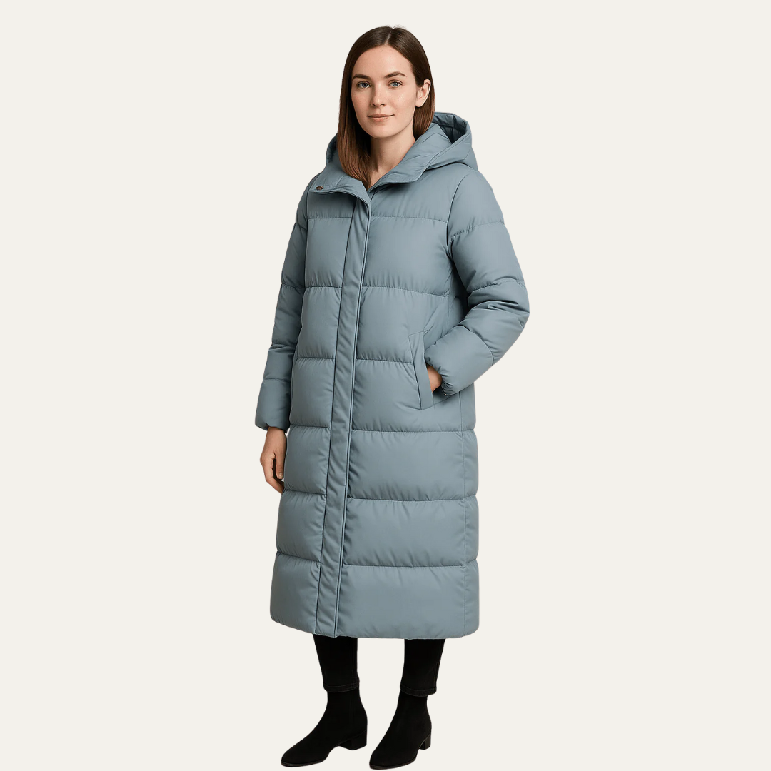 Doudoune longue matelassée à capuche pour femme