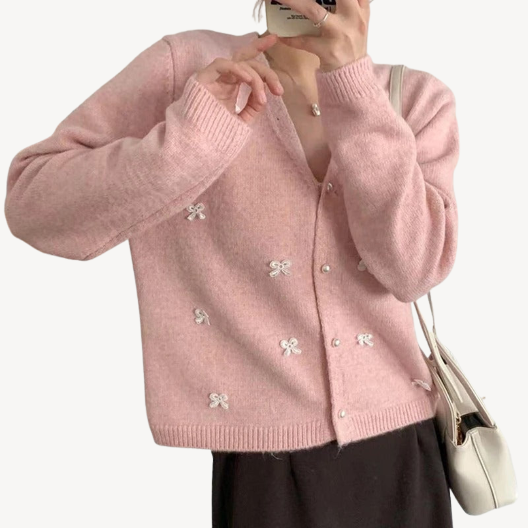 Gilet à col en V avec nœud papillon pour femme