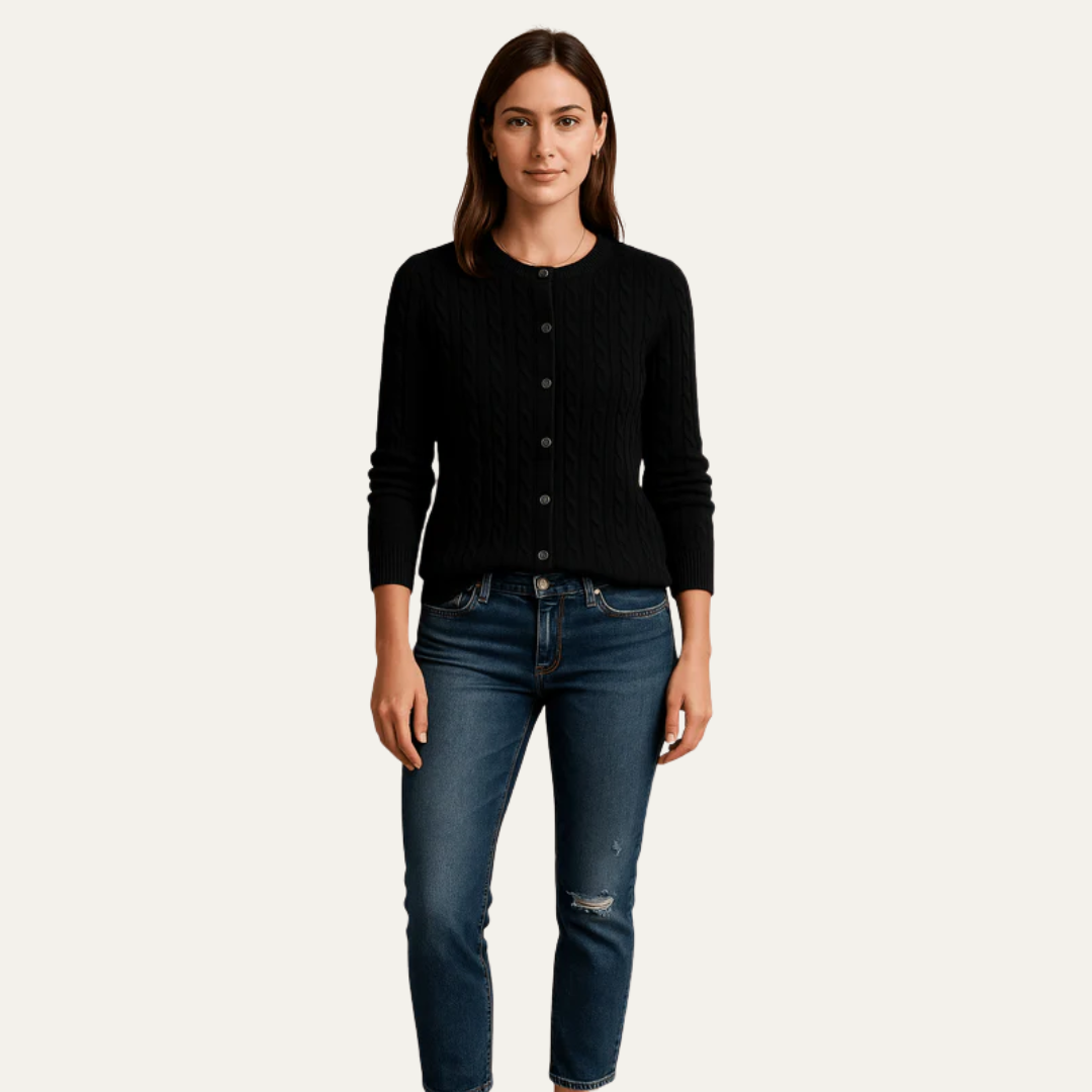 Gilet boutonné en maille torsadée pour femme