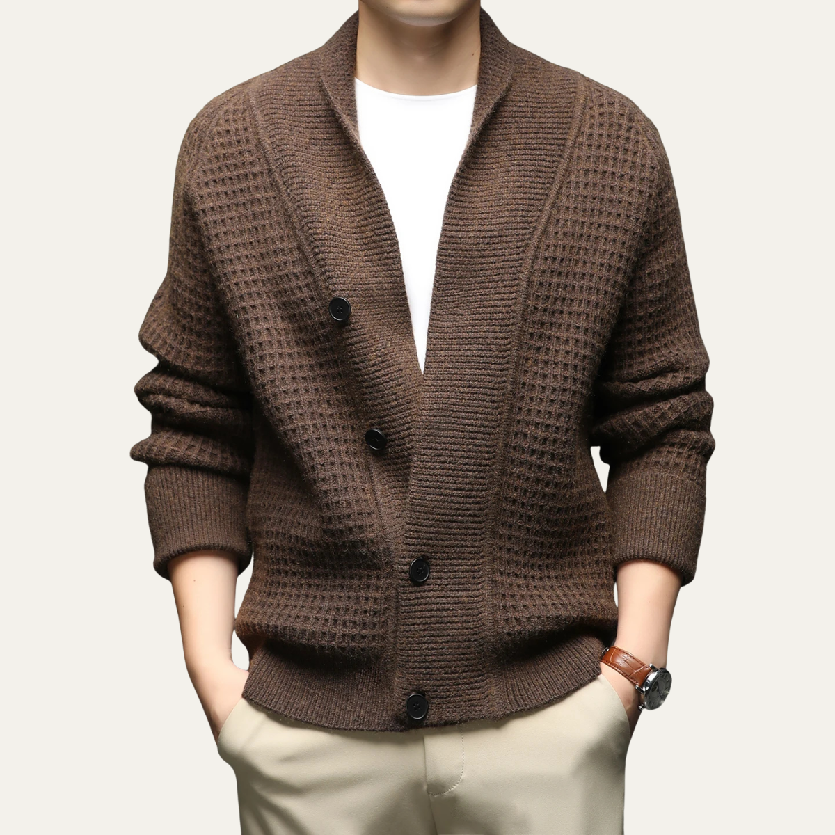 Gilet cardigan homme à col châle en maille texturée