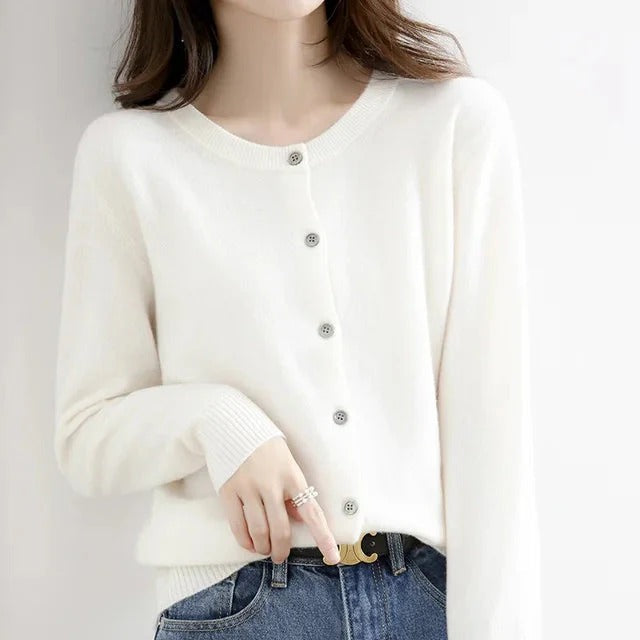 Gilet classique boutonné à col rond pour femme