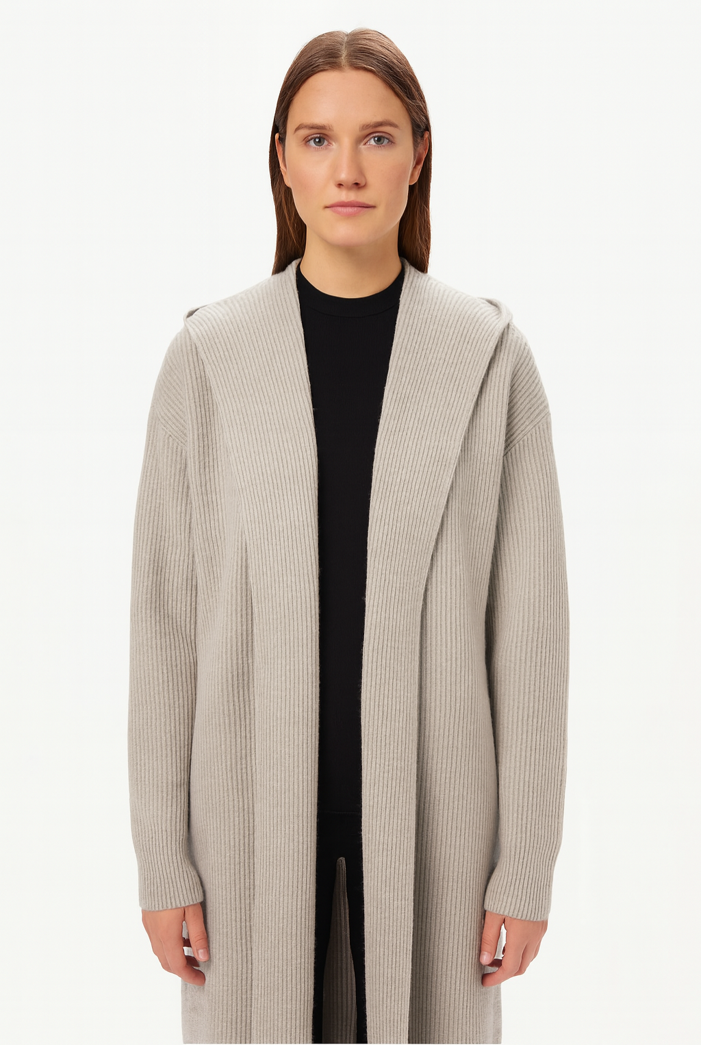 Gilet côtelé à capuche châle pour femme