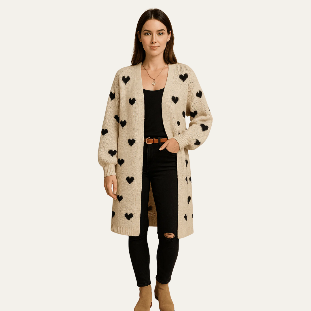 Gilet en maille douce à motif cœur pour femme