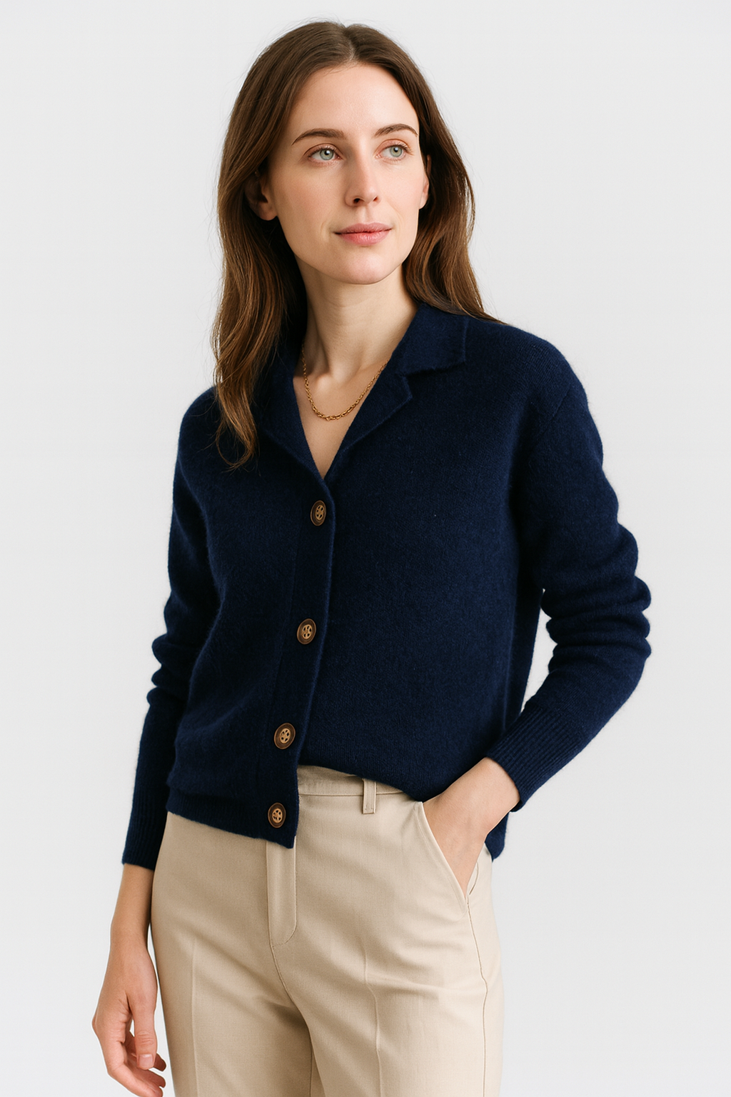 Gilet en maille polie à col pour femme