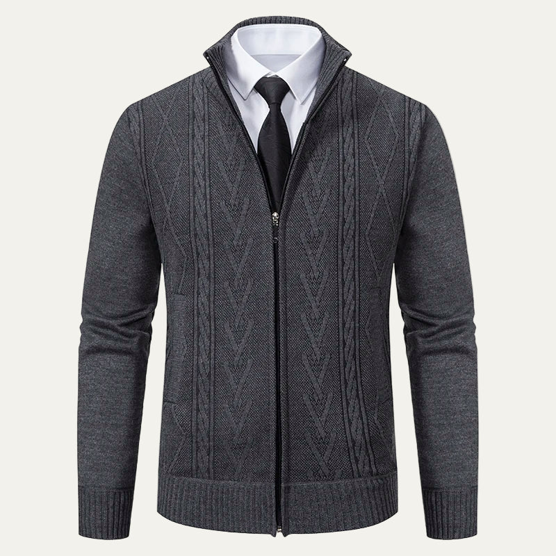 Gilet en maille texturée zippé pour homme avec col montant