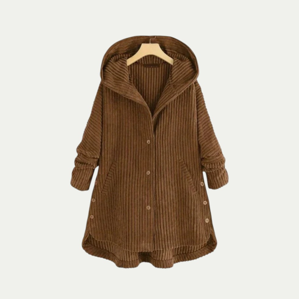 Gilet long côtelé à capuche pour femme