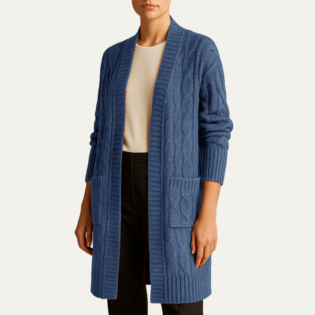 Gilet long en maille torsadée pour femme