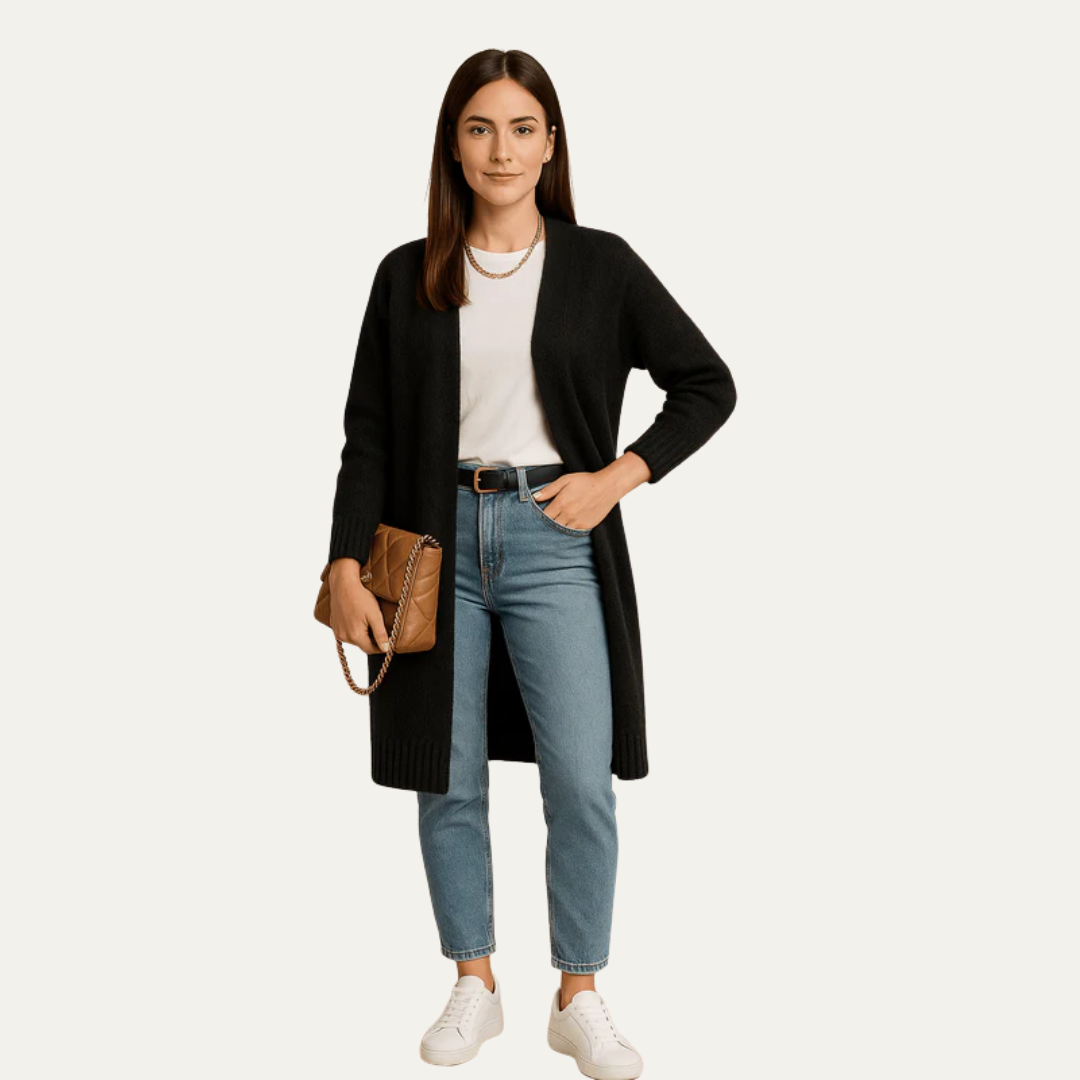 Gilet long ouvert duveteux pour femme