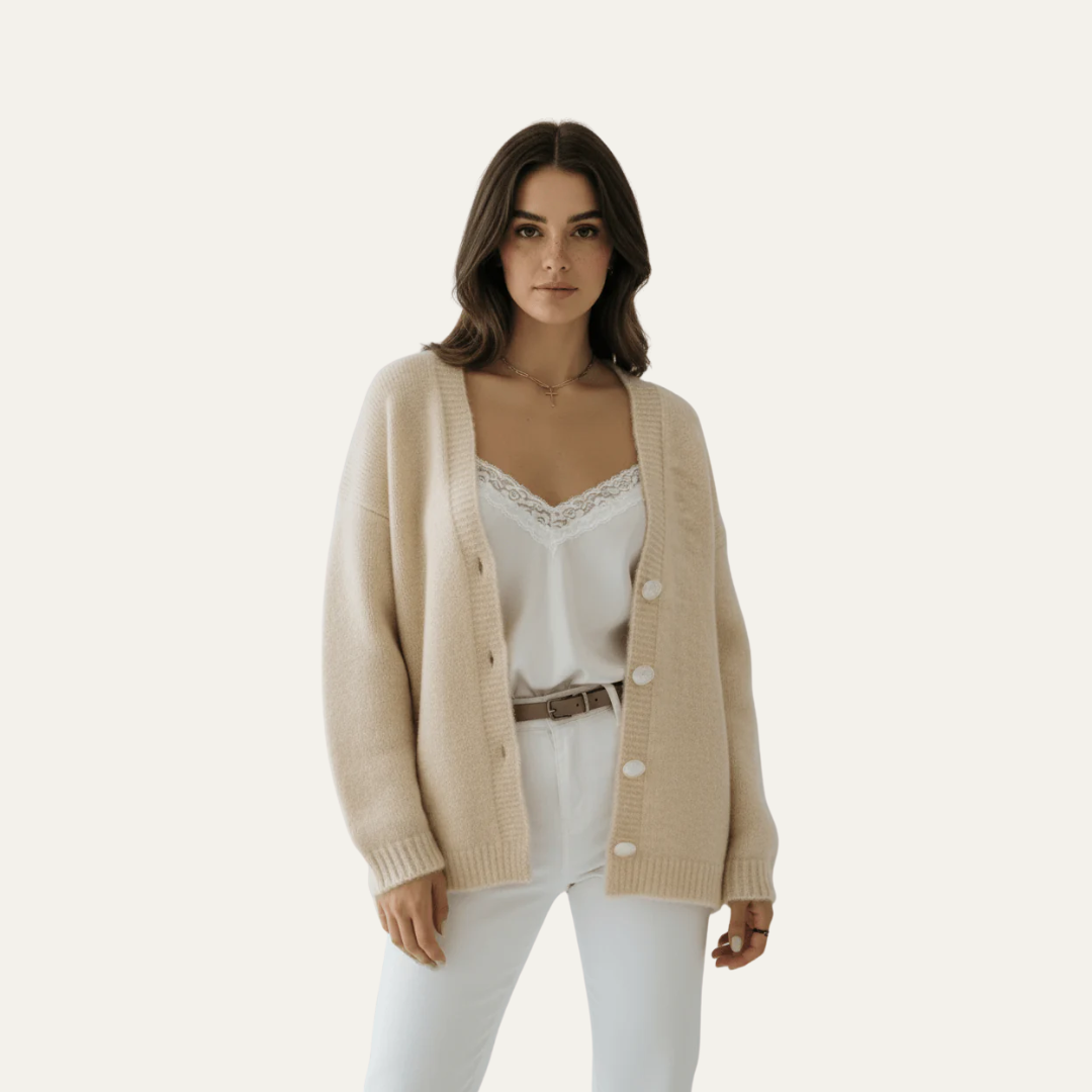 Gilet oversize à boutons en maille duveteuse pour femme