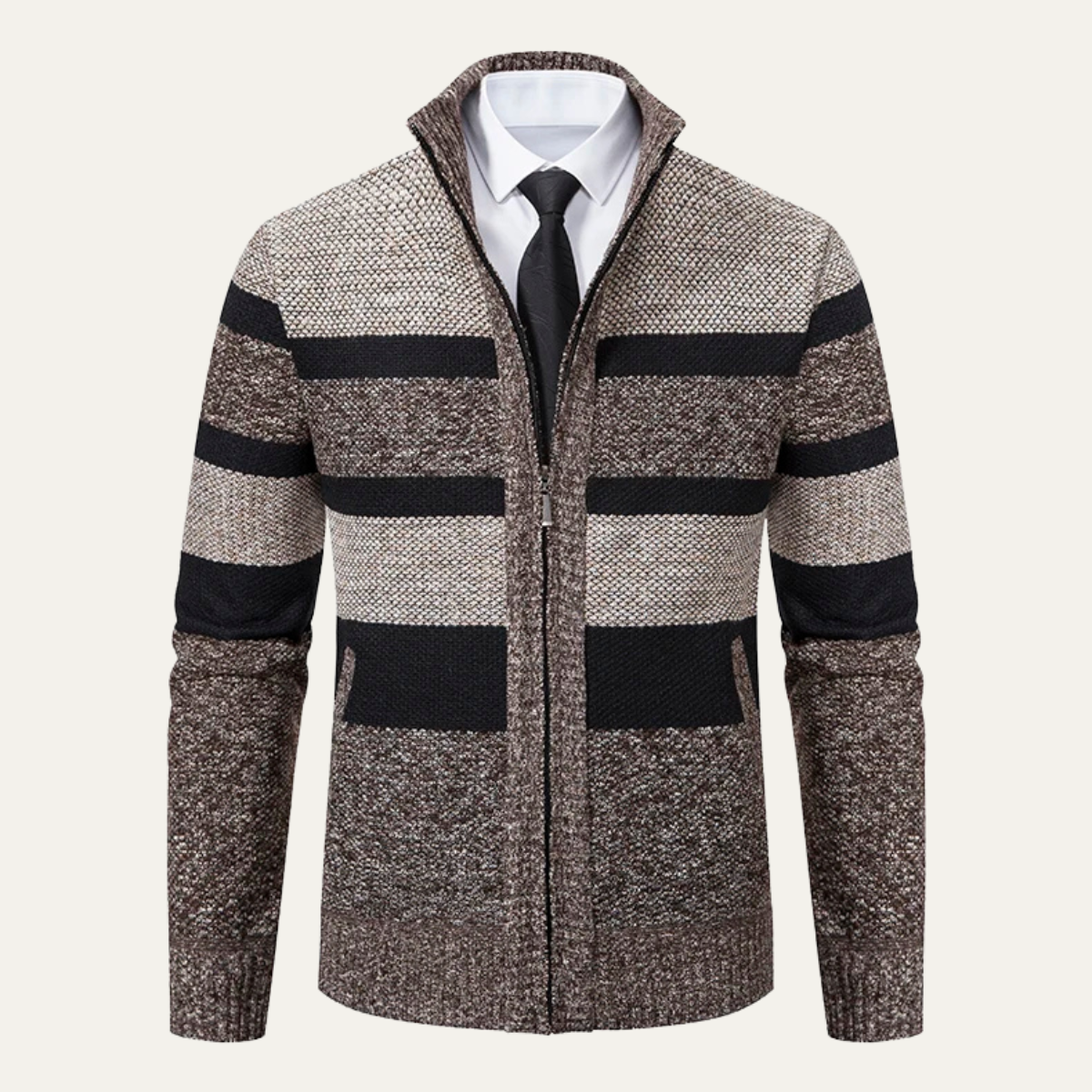 Gilet zippé rayé trois couleurs pour homme