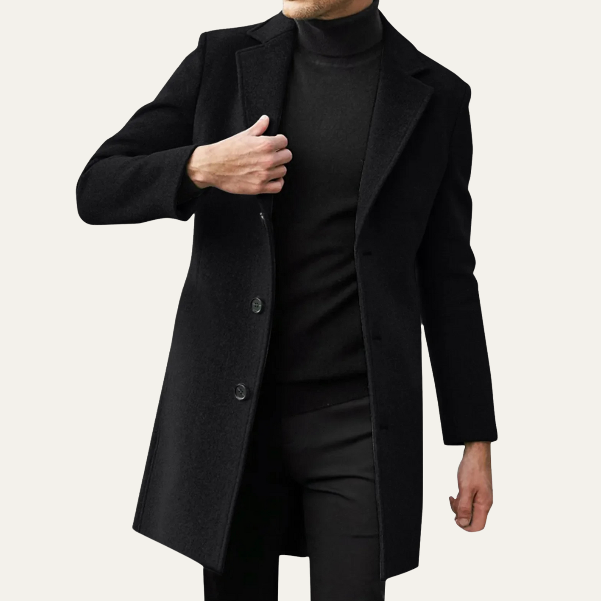Manteau classique mi-cuisse pour homme en laine mélangée