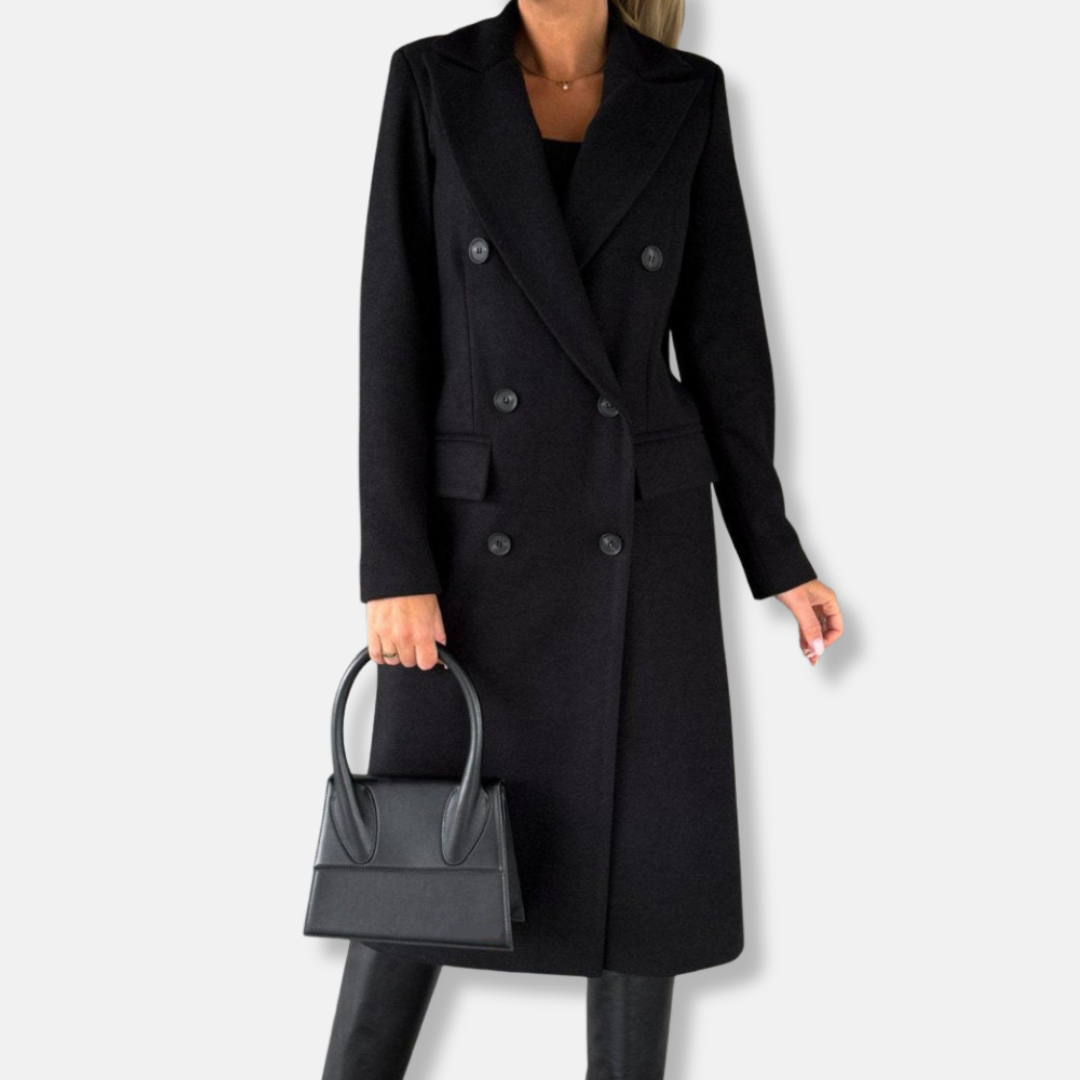 Manteau croisé classique en laine mélangée pour femme