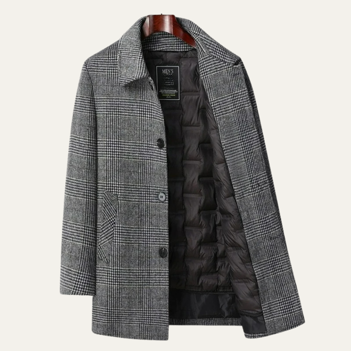 Manteau d'hiver en laine à carreaux pour homme