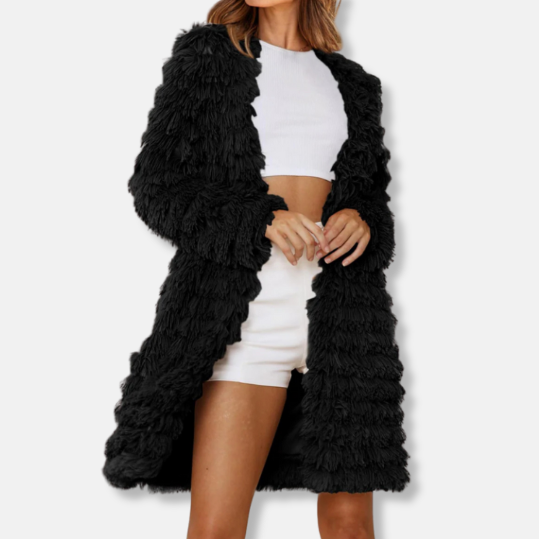 Manteau en fausse fourrure duveteuse pour femme