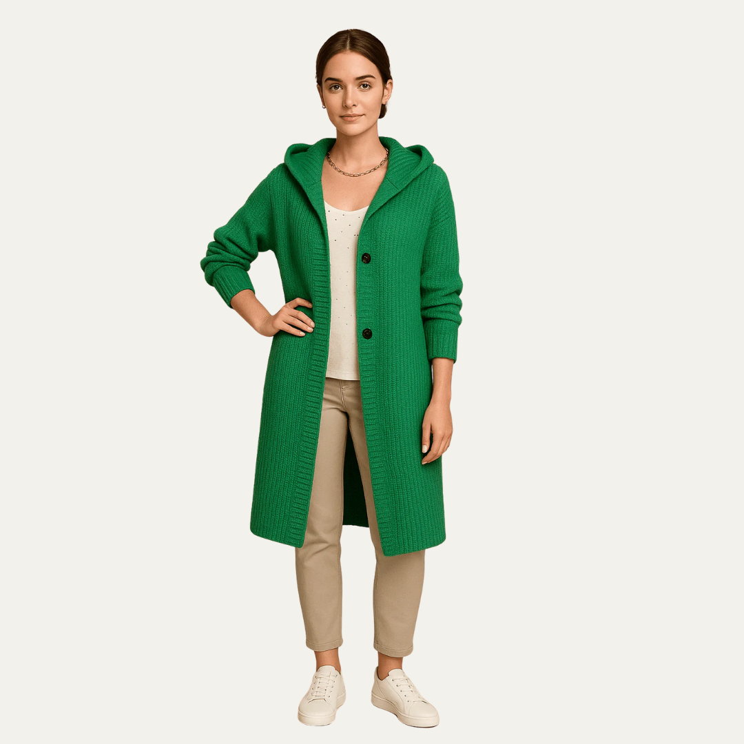 Manteau en maille côtelée à capuche pour femme