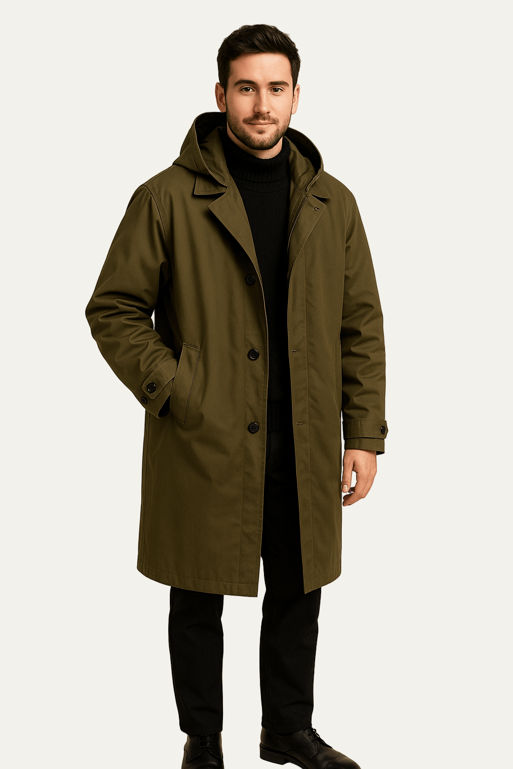 Manteau imperméable à capuche en laine mélangée pour homme