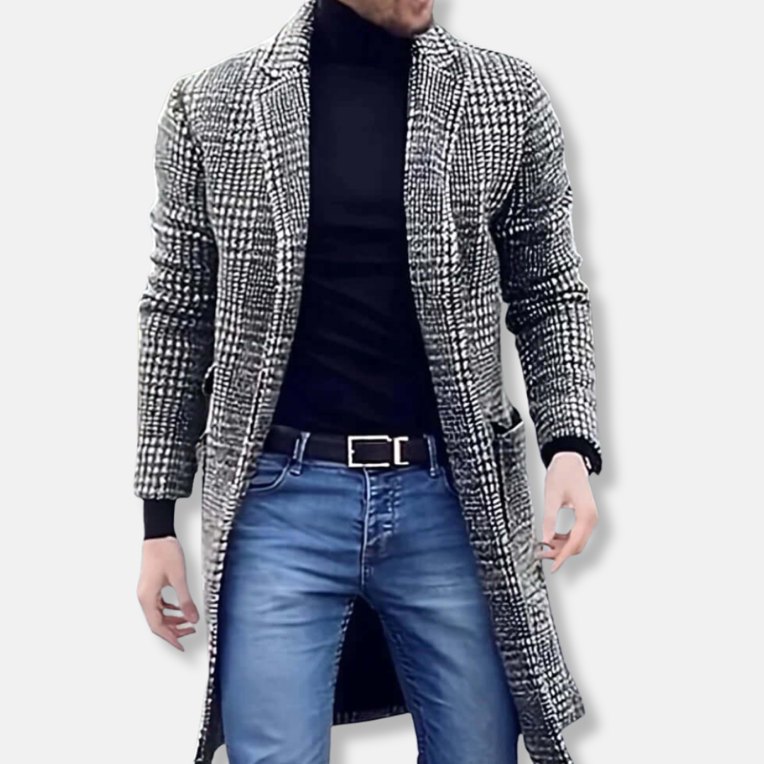 Manteau long classique pied-de-poule pour homme