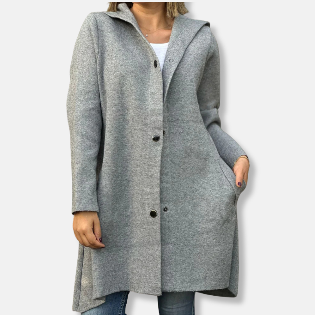 Manteau long trapèze à capuche pour femme