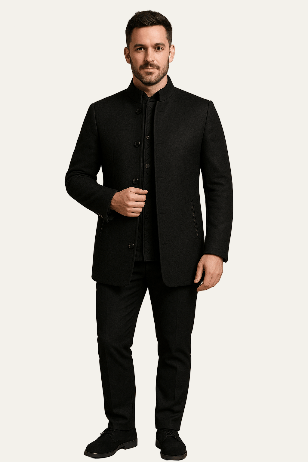 Manteau minimaliste à col montant pour homme