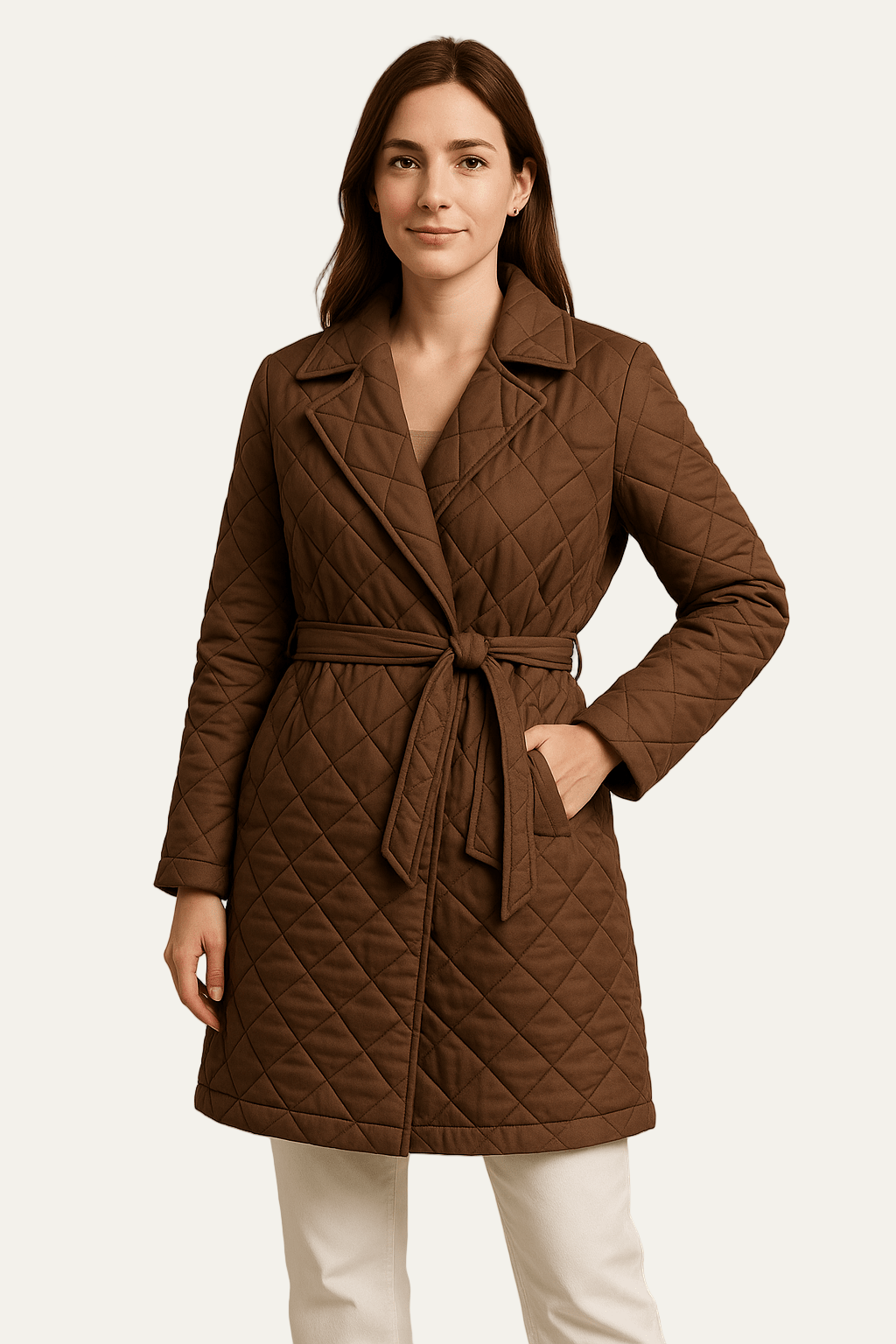 Manteau portefeuille matelassé avec ceinture pour femme