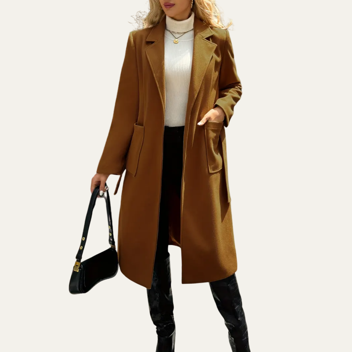 Manteau portefeuille sophistiqué à ceinture pour femme