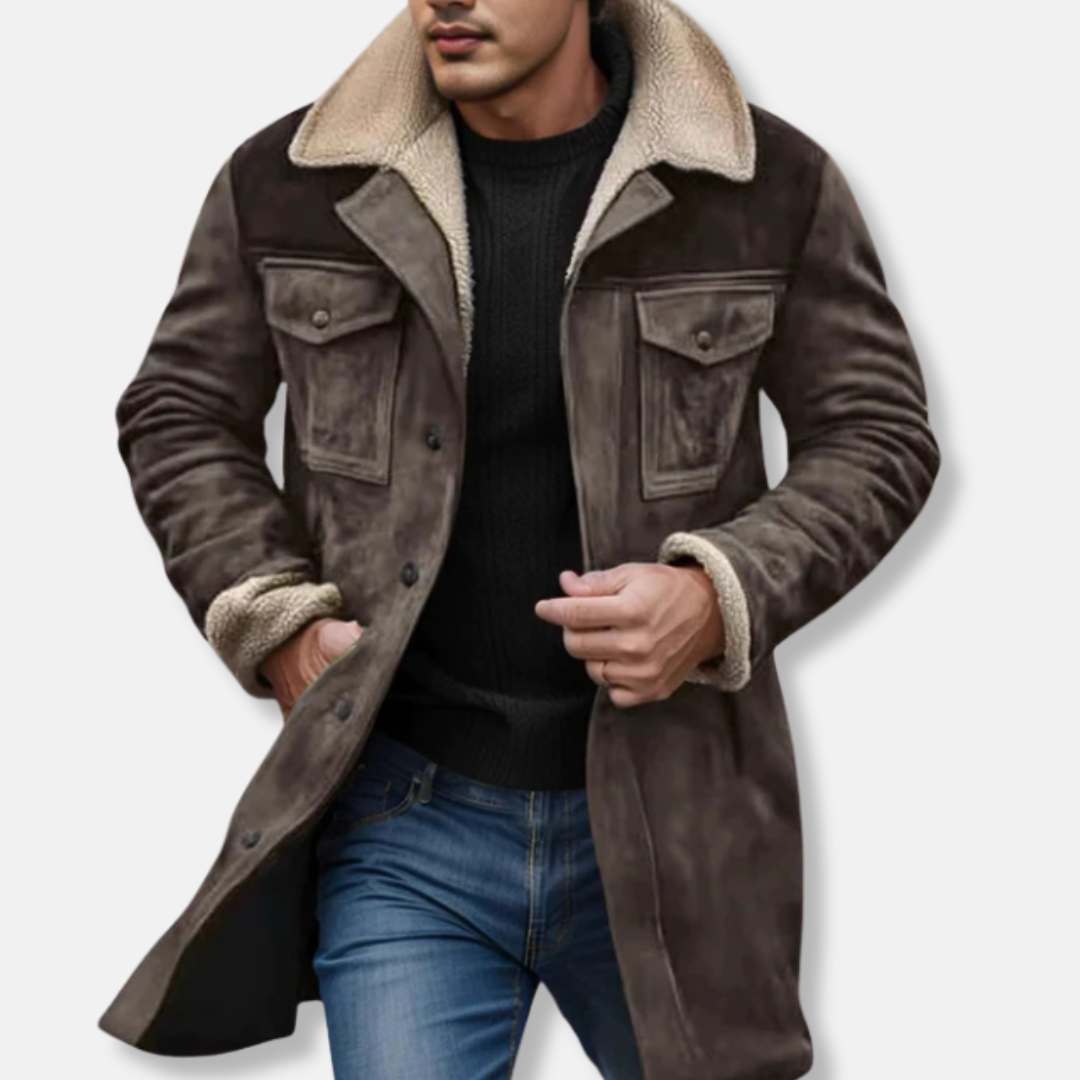 Manteau utilitaire pour homme avec garniture en peau lainée