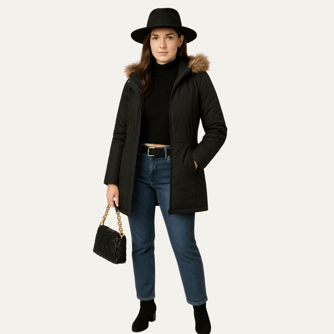 Parka à capuche en fausse fourrure pour femme