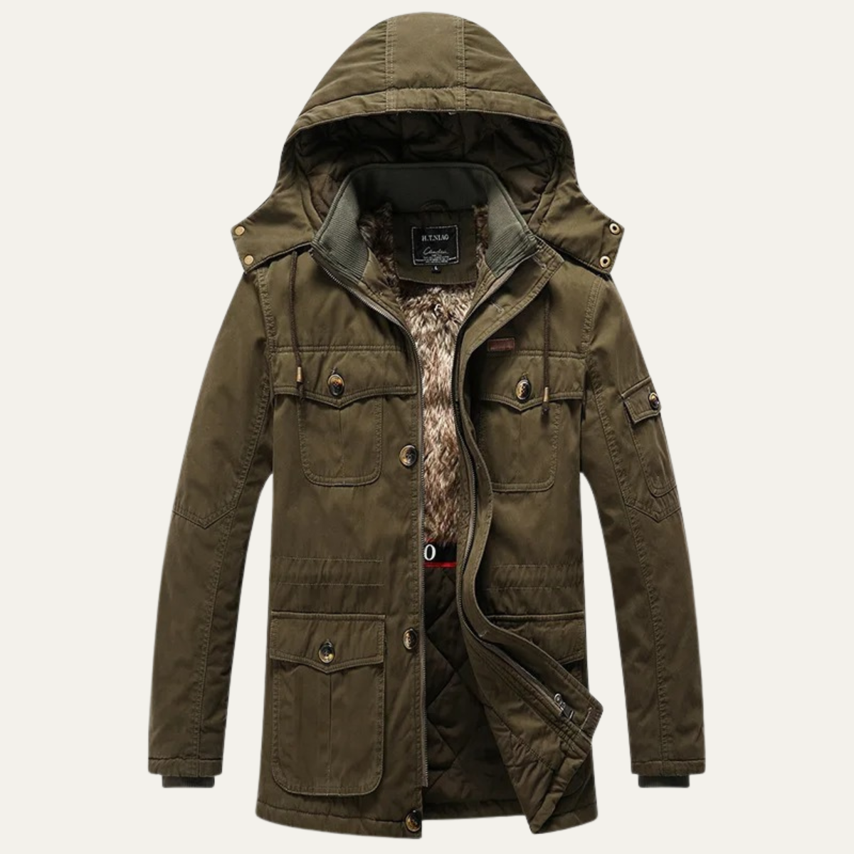 Parka à capuche pour homme avec doublure en fausse fourrure
