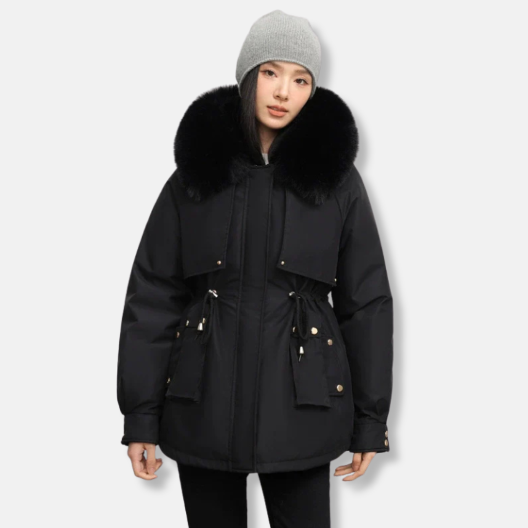 Parka courte à bordure en fourrure pour femme