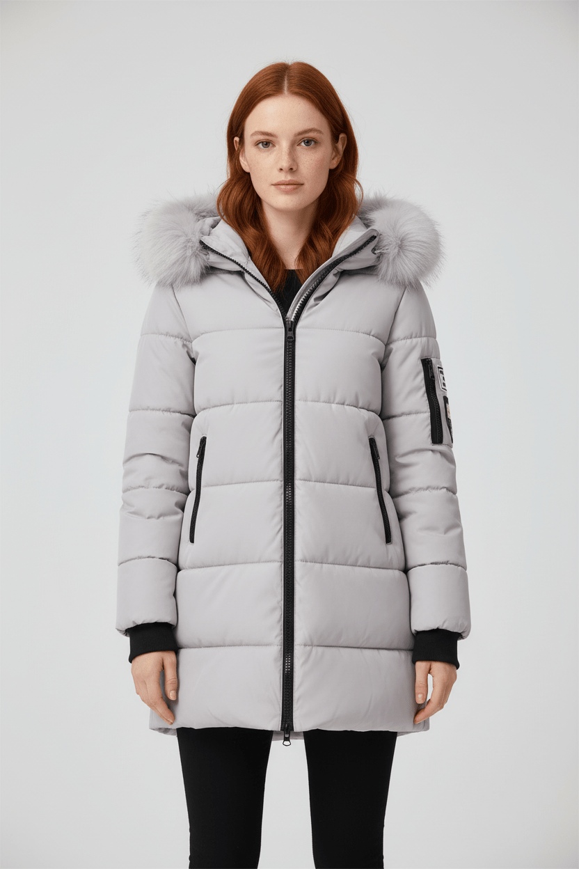Parka d'hiver à capuche bordée de fourrure pour femme