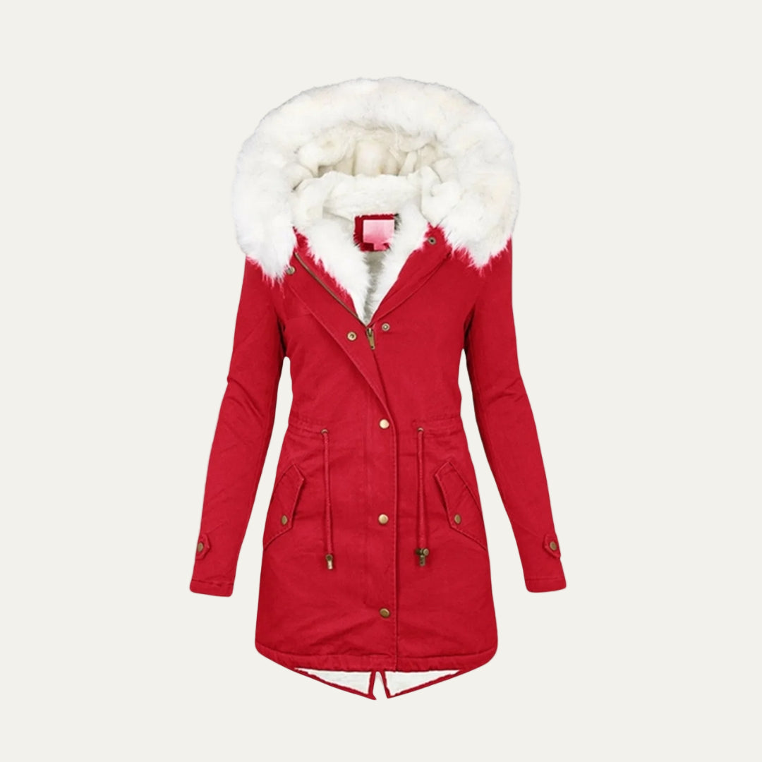 Parka d'hiver pour femme bordée de fausse fourrure