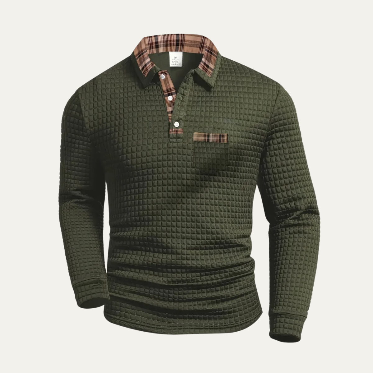 Polo gaufré à col à carreaux pour homme