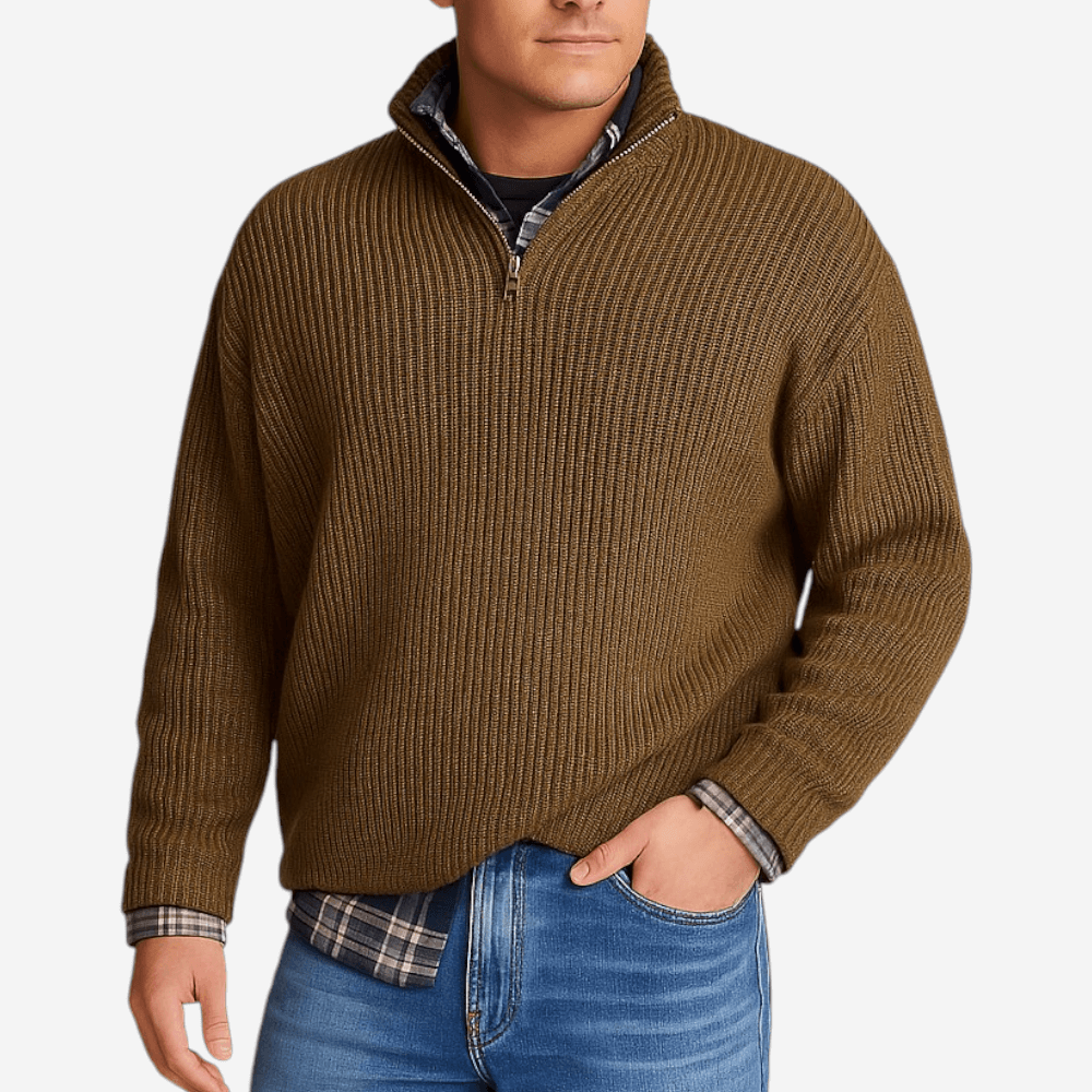 Polo homme en maille zippée à manches longues
