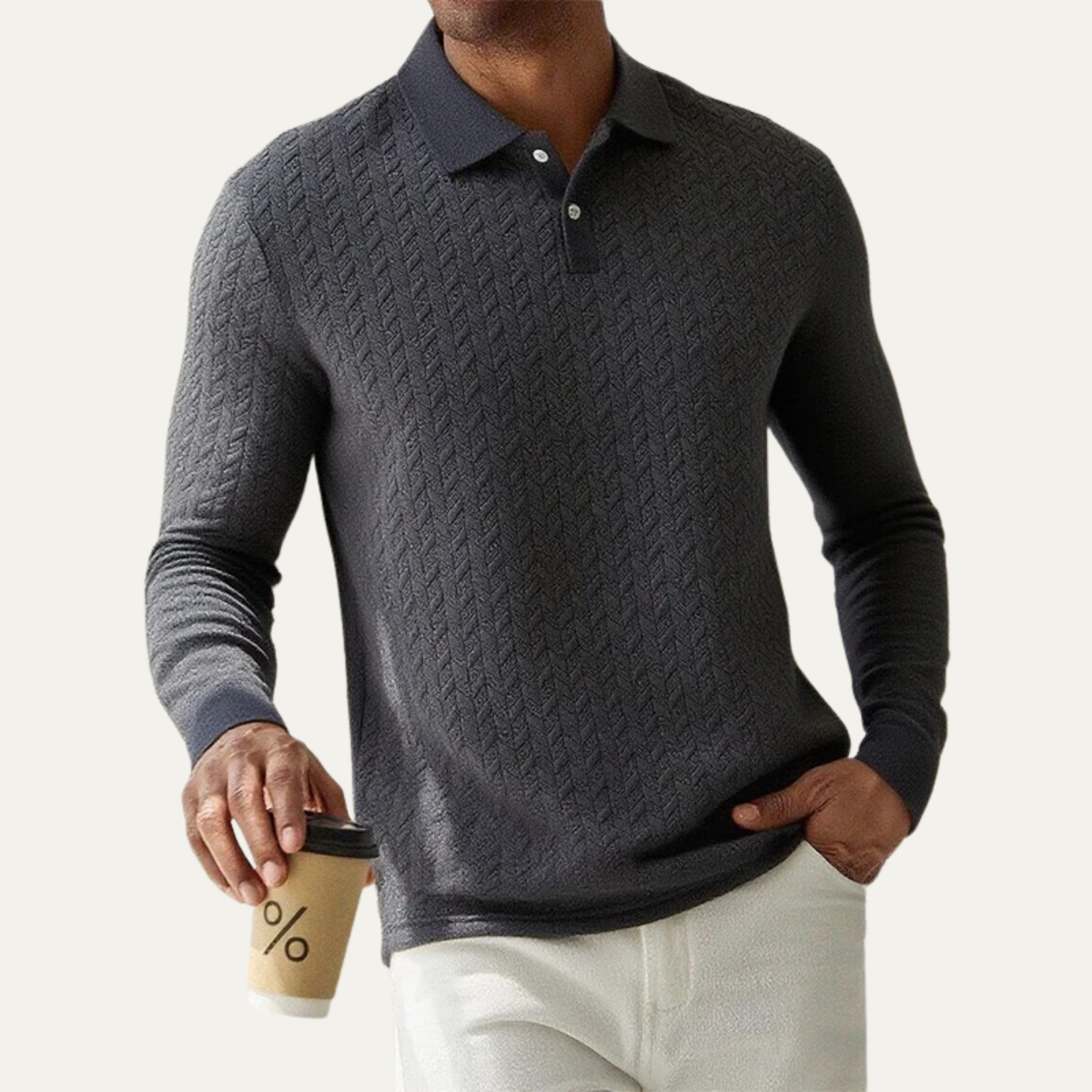 Polo texturé à manches longues pour homme