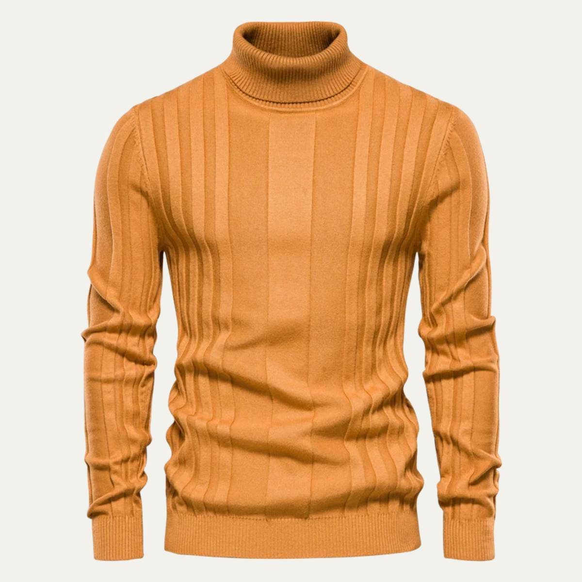 Pull à col roulé côtelé vertical pour homme