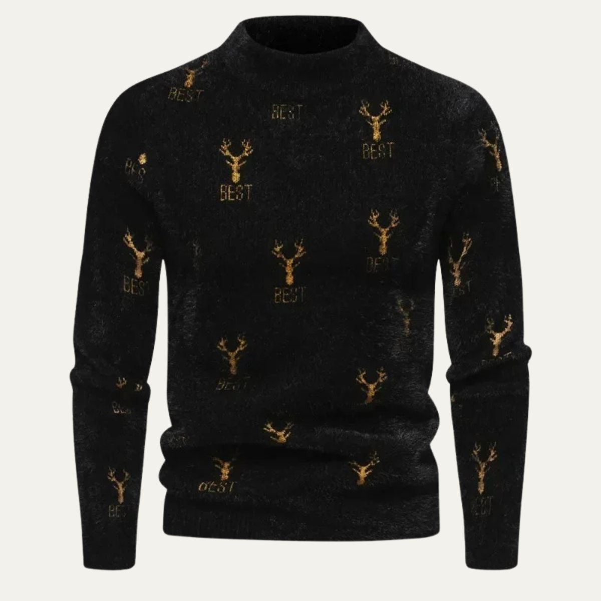 Pull à col roulé pour homme, imprimé renne duveteux