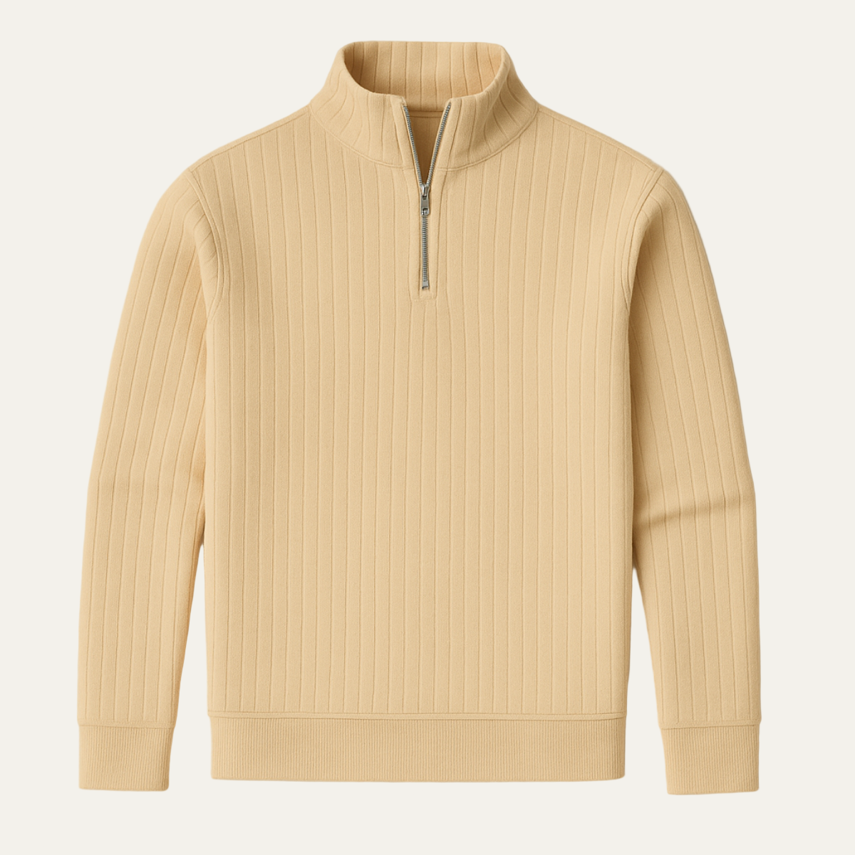 Pull à col zippé 1/4 côtelé vertical pour homme