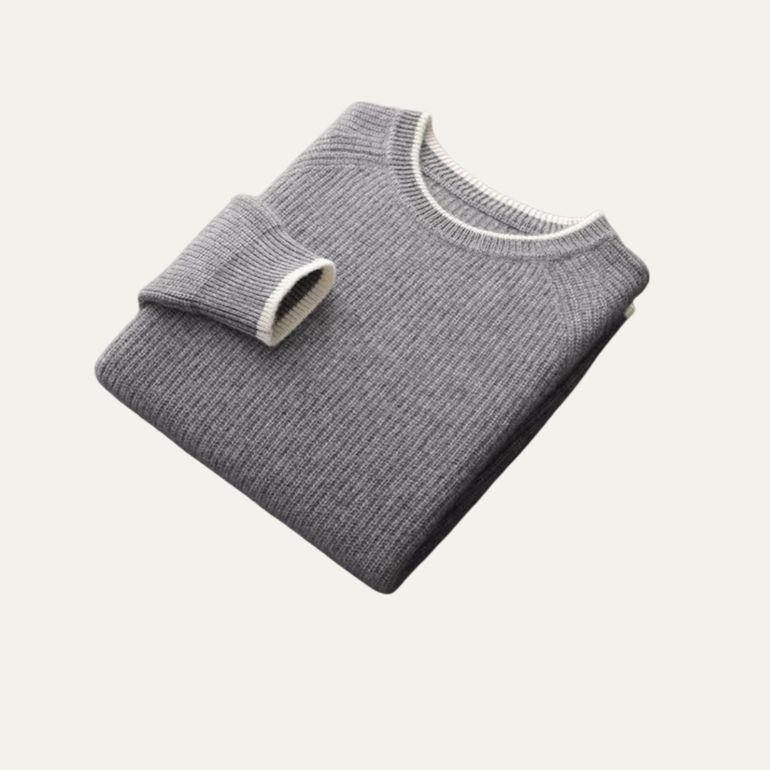 Pull col rond côtelé homme avec finitions contrastées