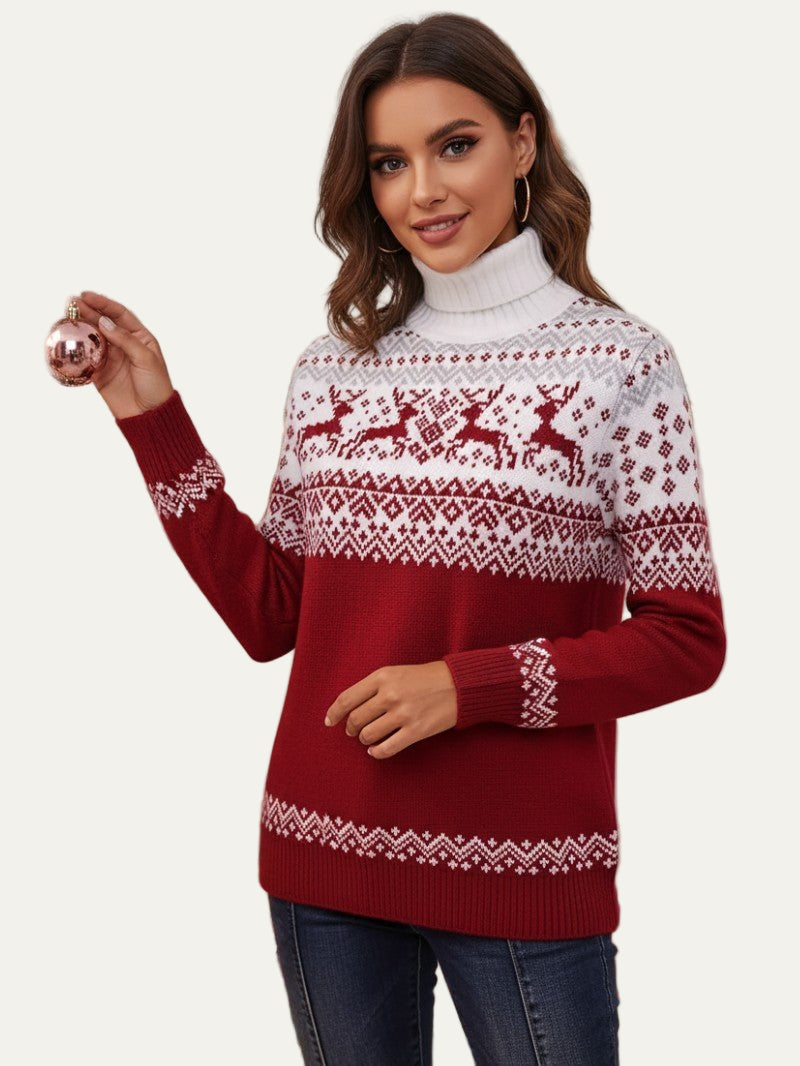 Pull col roulé à motif renne Fair Isle pour femme