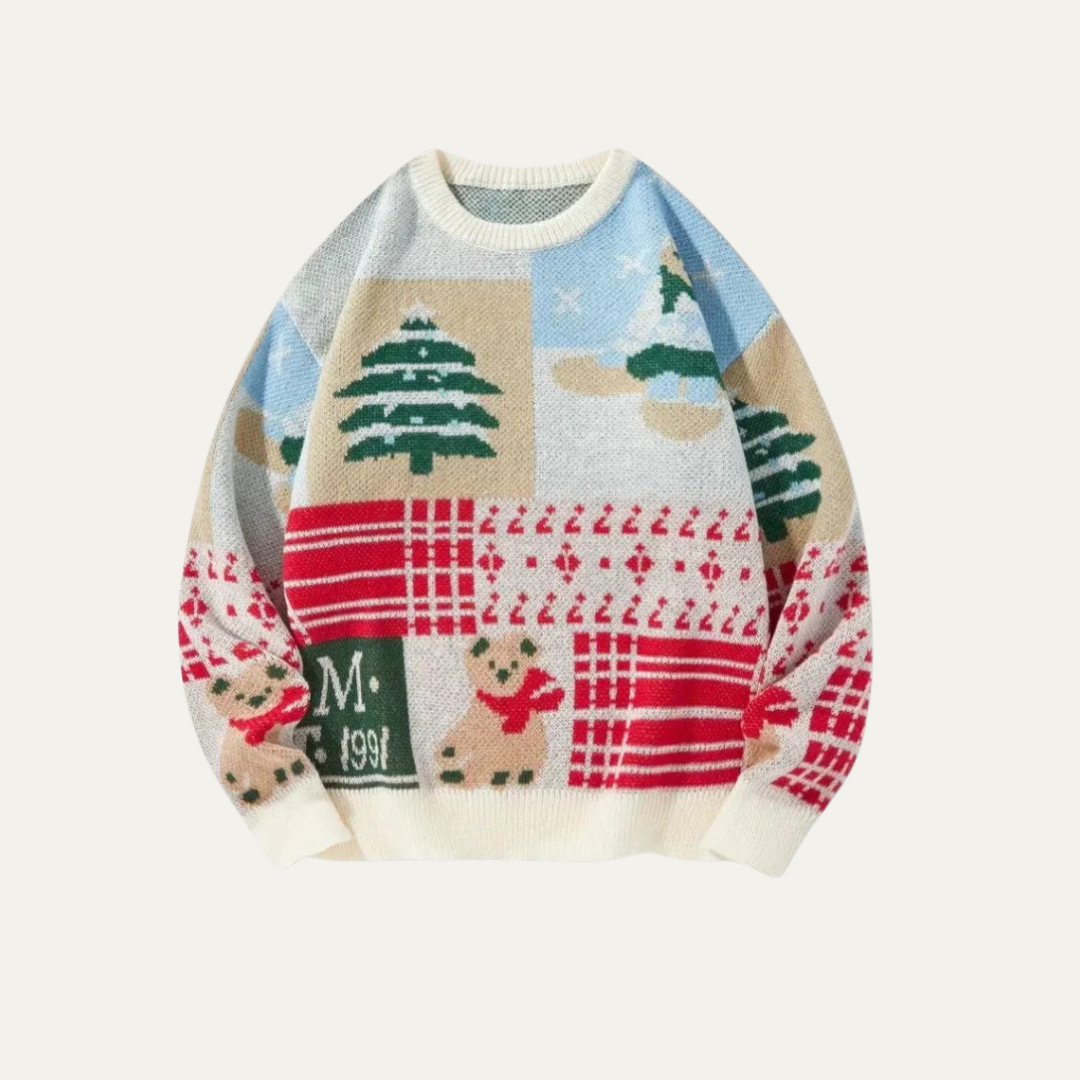 Pull de Noël patchwork festif en maille pour femme