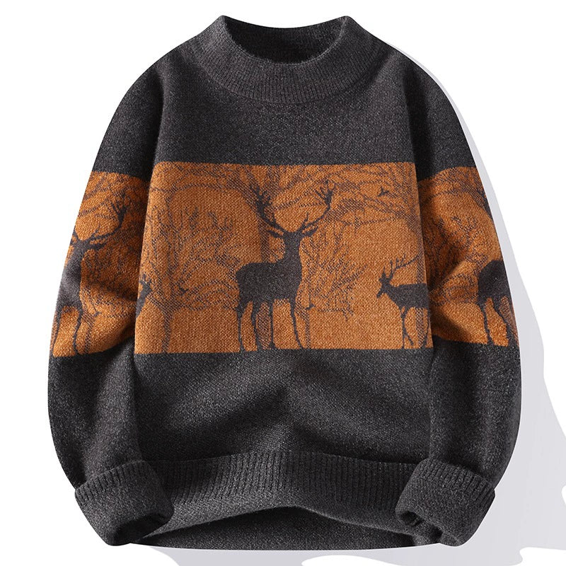Pull en maille jacquard à motif cerf pour homme