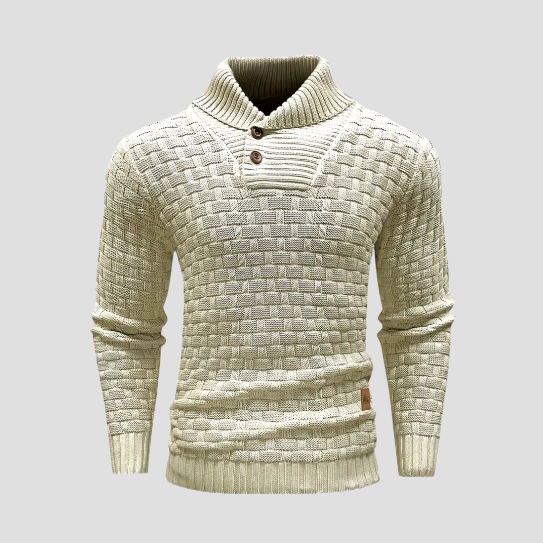 Pull homme à col châle en maille tressée