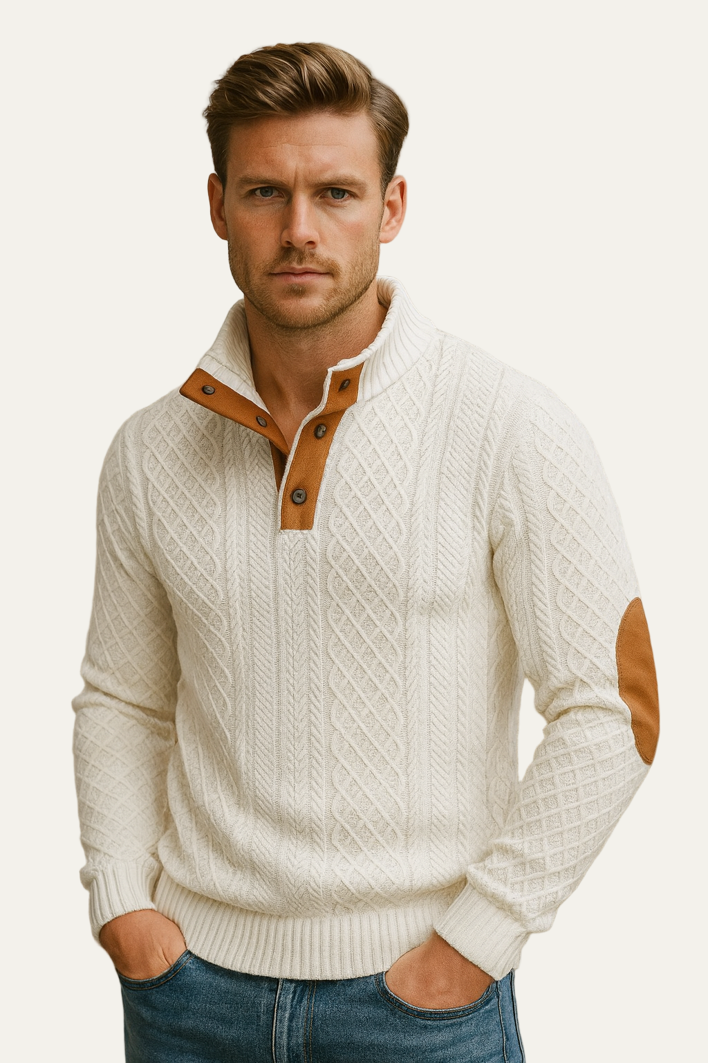 Pull jacquard à grosses torsades pour homme