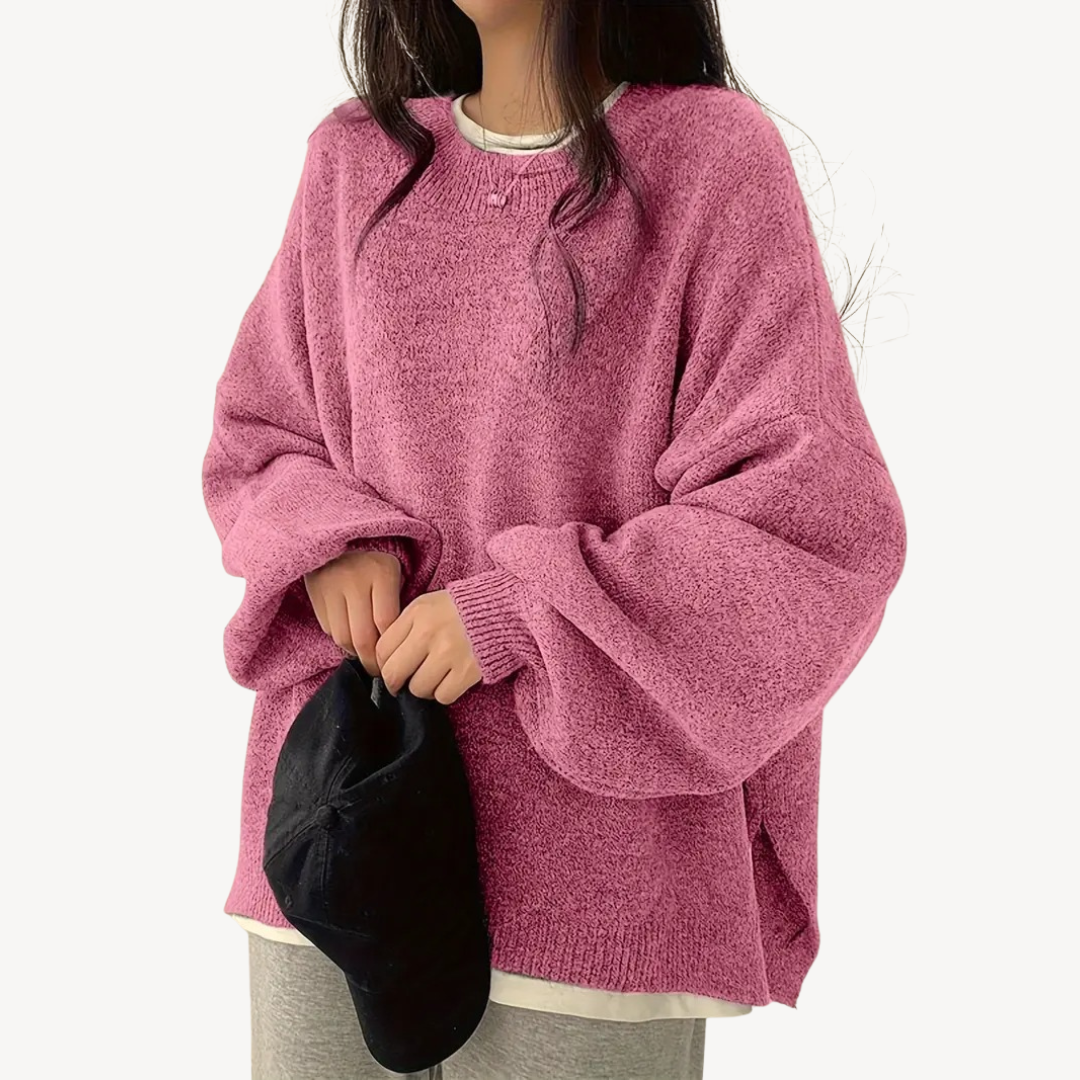 Pull oversize décontracté à col rond pour femme