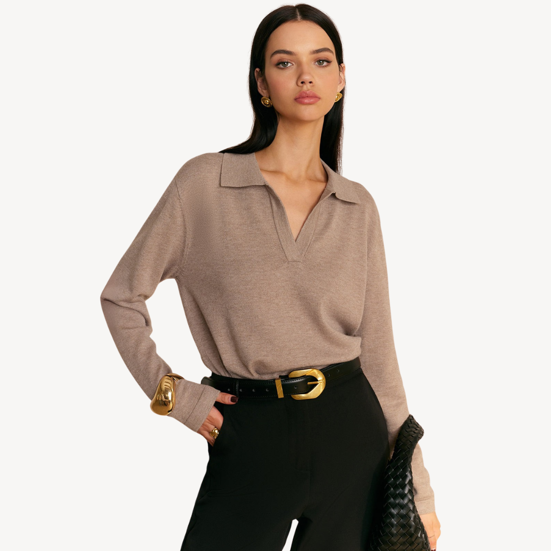 Pull polo en maille à col V pour femme