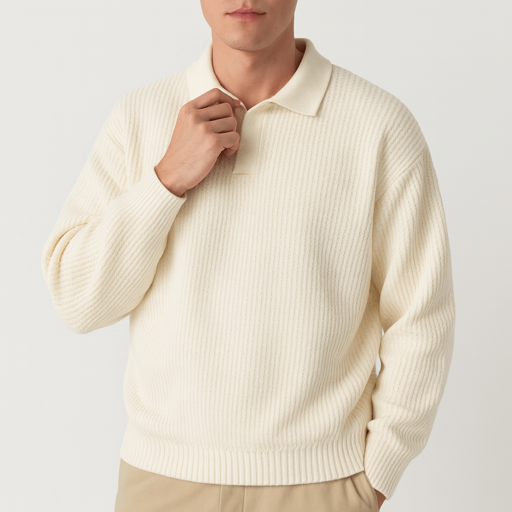 Pull polo en maille gaufrée pour homme